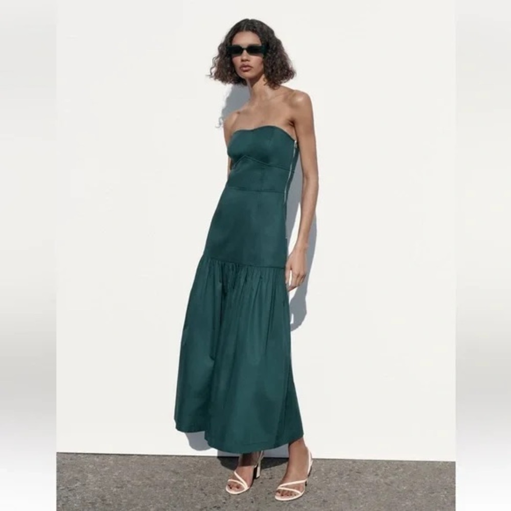 Zara Topstitched Emerald Dress